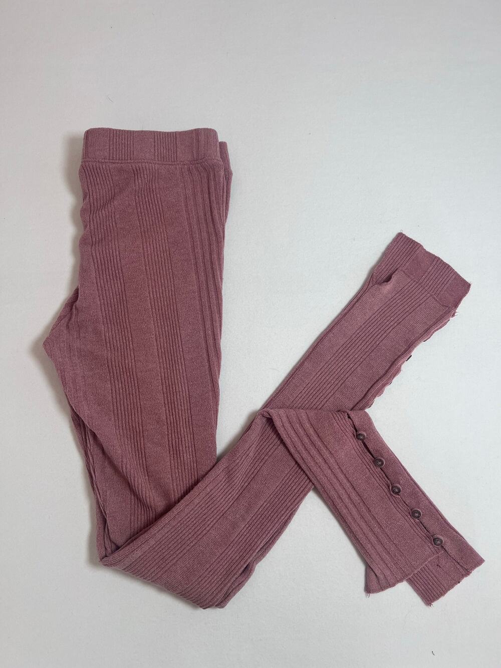Free People Button Up Leggings S Pink Mauve Ribbed Knit Ankle Button Boho